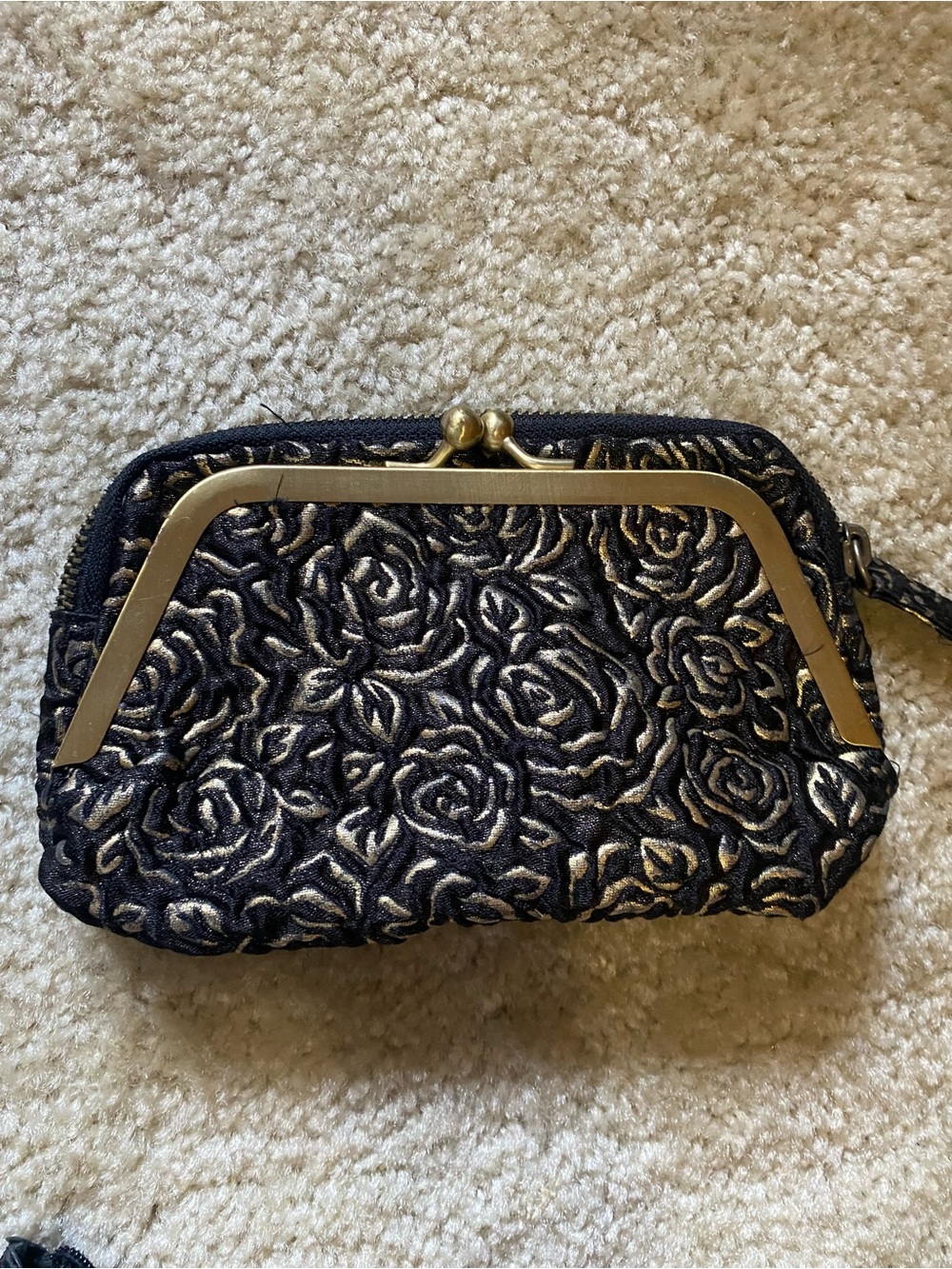 Kimchi Blue Black Clutch with Gold Rose Embroidery